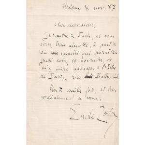 Émile ZOLA - Lettre autographe signée - 1887 - Grande signature