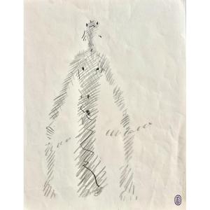 Jean Cocteau - Original Drawing, “silhouette Of Oedipus And His Daughters”: Antigone And Ismene.