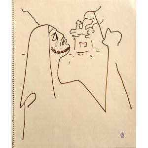 Jean Cocteau - Original Drawing In Brown Marker – “the Blind Oedipus”