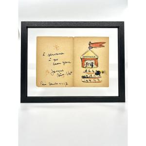 Jacques PRÉVERT - Dessin original aux crayons gras - 1957 - Affrontement du bien et du mal