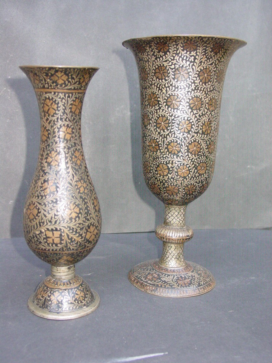 Two Vases In Bidri Iran Or India-photo-2