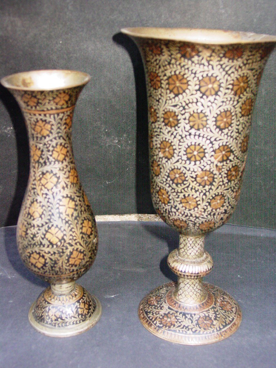 Two Vases In Bidri Iran Or India-photo-3
