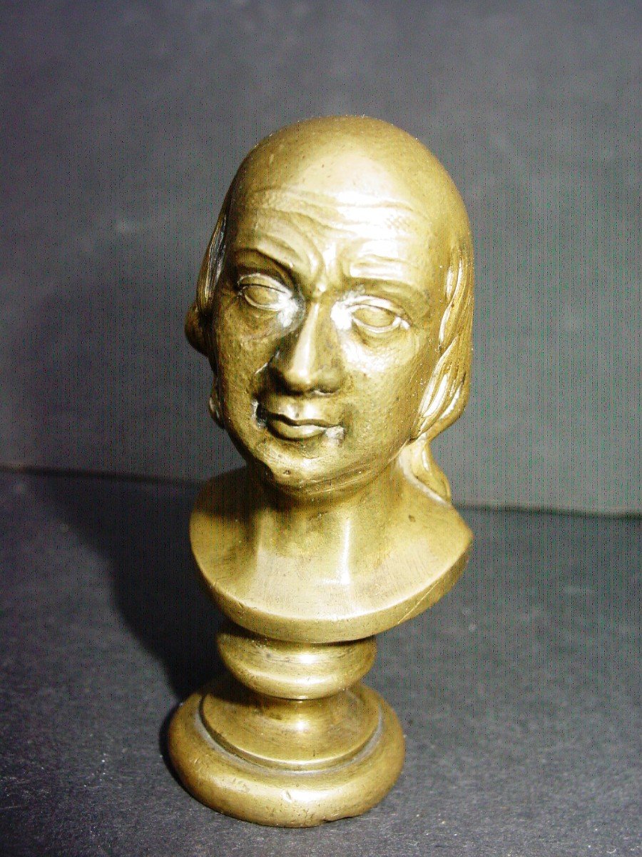 Small 19th Bronze Bust Of Benjamin Franklin (1706-1790)-photo-2