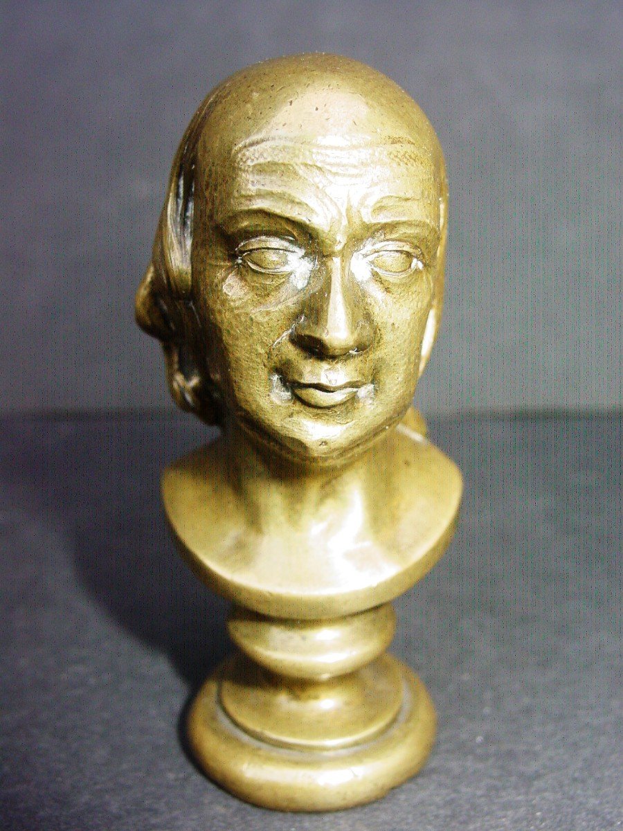 Small 19th Bronze Bust Of Benjamin Franklin (1706-1790)-photo-1