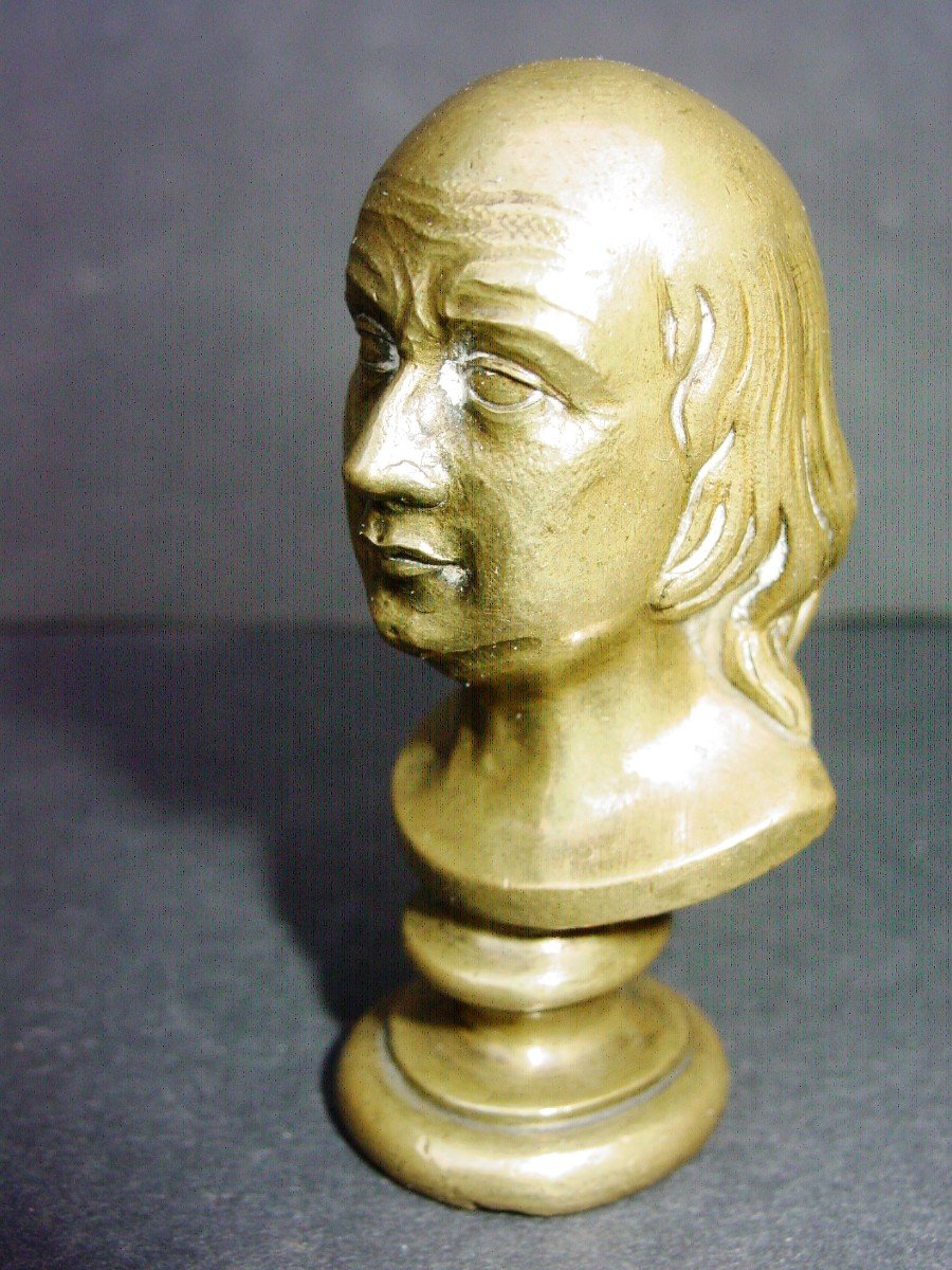 Small 19th Bronze Bust Of Benjamin Franklin (1706-1790)-photo-2