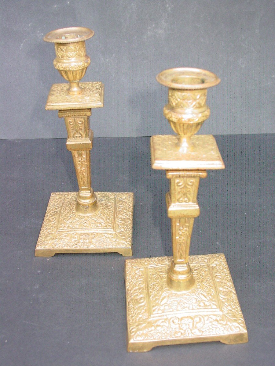 Pair Of Candlesticks, Candlesticks In Gilt Bronze Louis XIV Style-photo-4