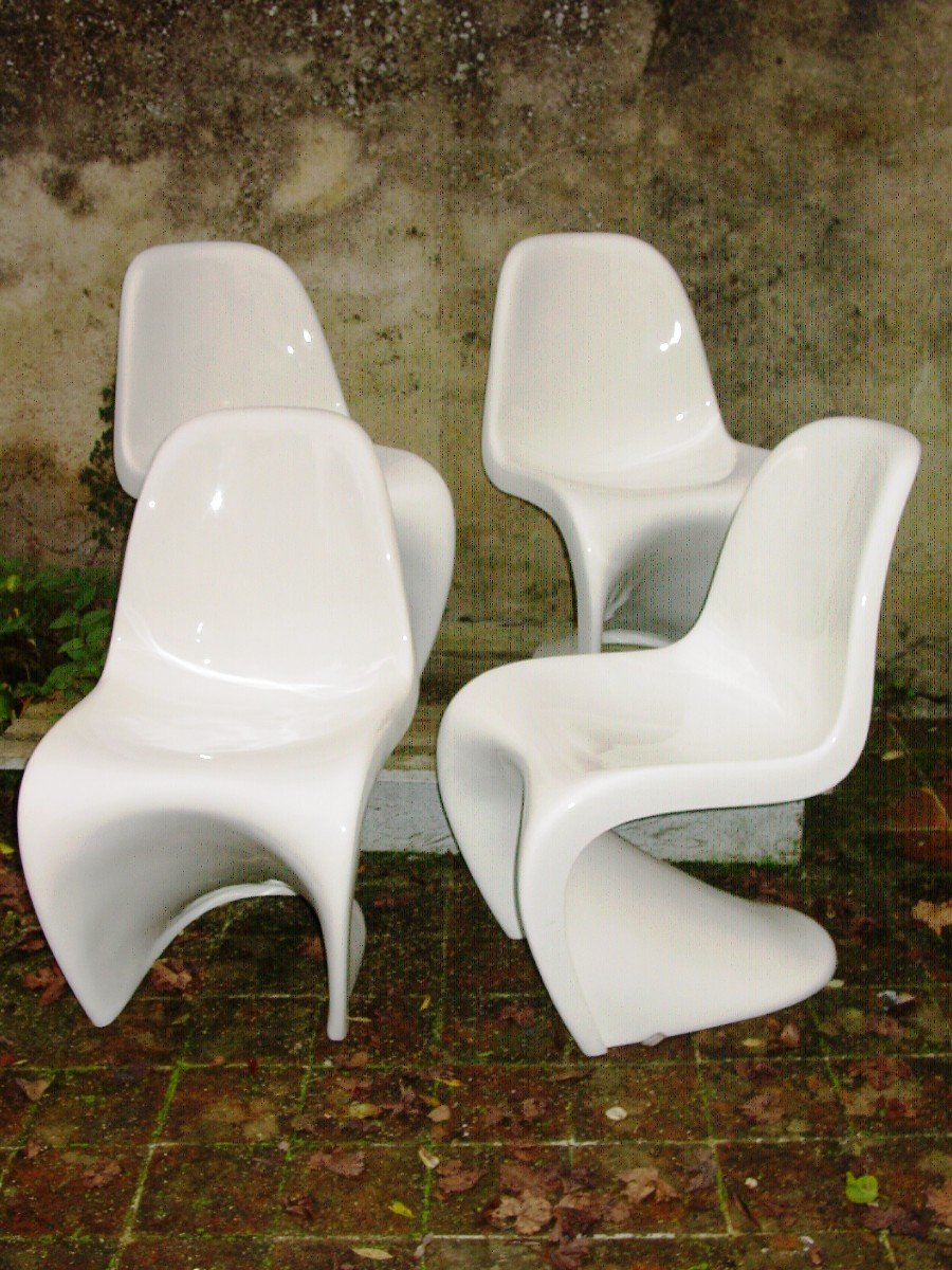 4  Panton Chair - Vers 1960 Laque d'Origine  édition Herman Miller pour Verner Panton chaises-photo-2