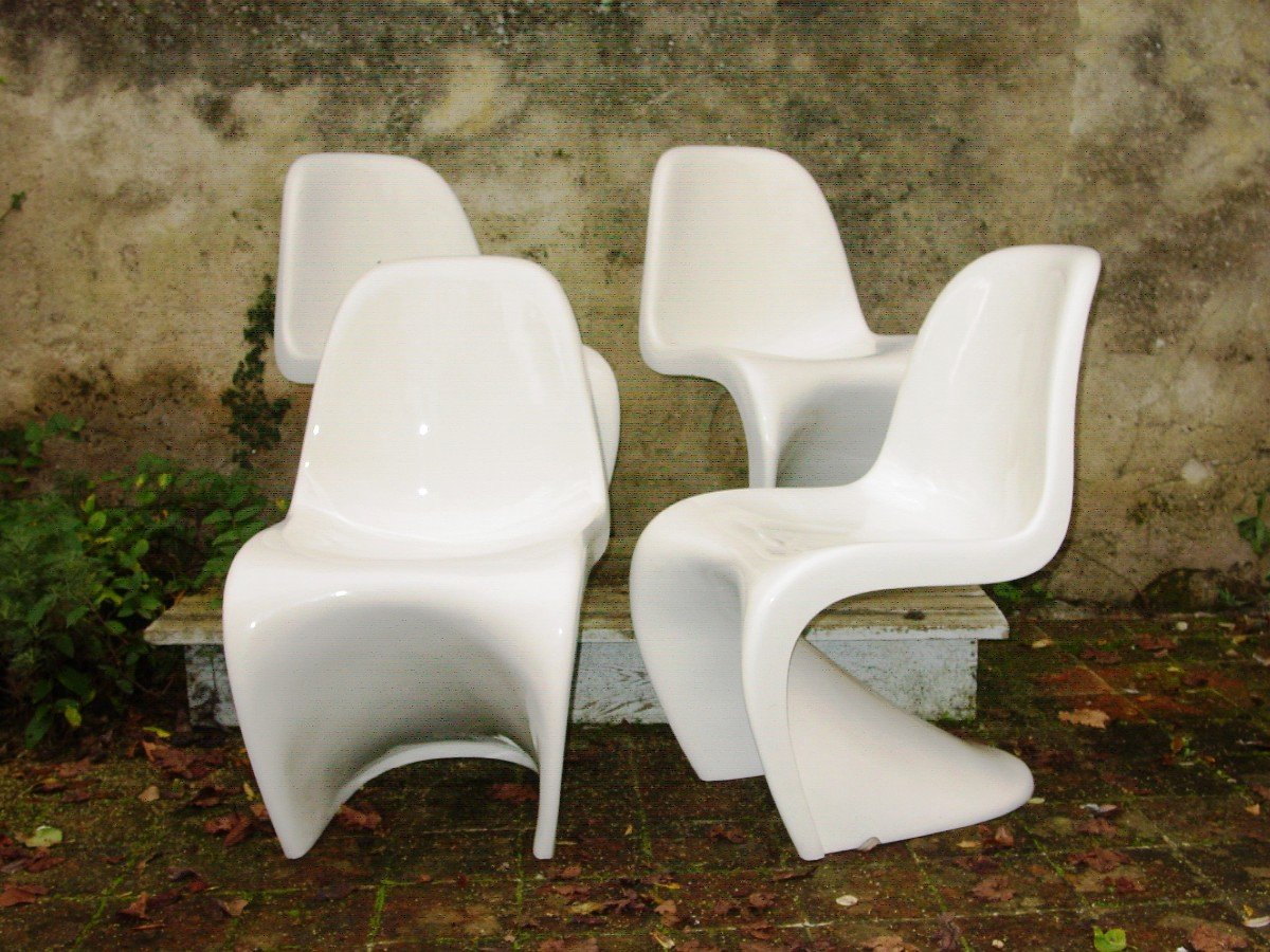 4  Panton Chair - Vers 1960 Laque d'Origine  édition Herman Miller pour Verner Panton chaises-photo-3