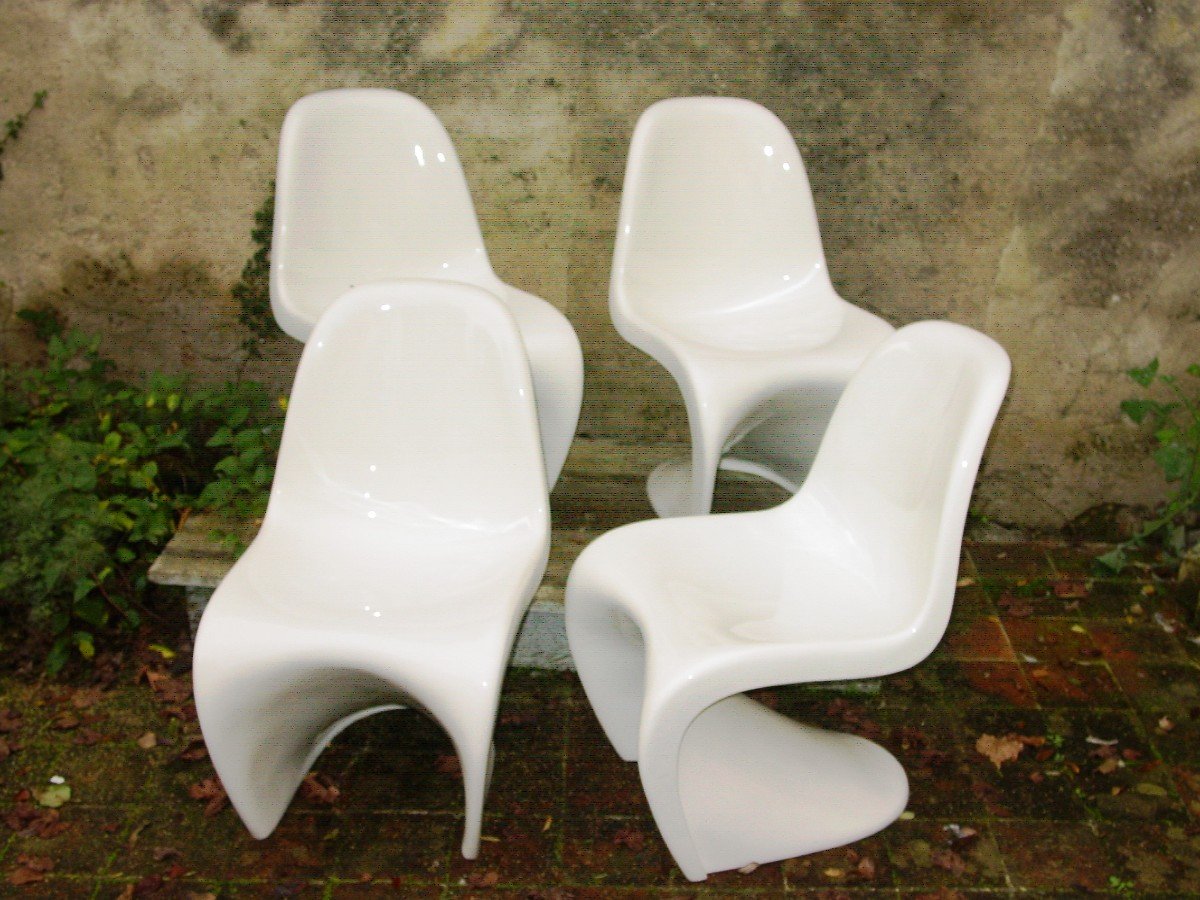 4 Panton Chair - Circa 1960 Original Lacquer Herman Miller Edition For Verner Panton Chairs