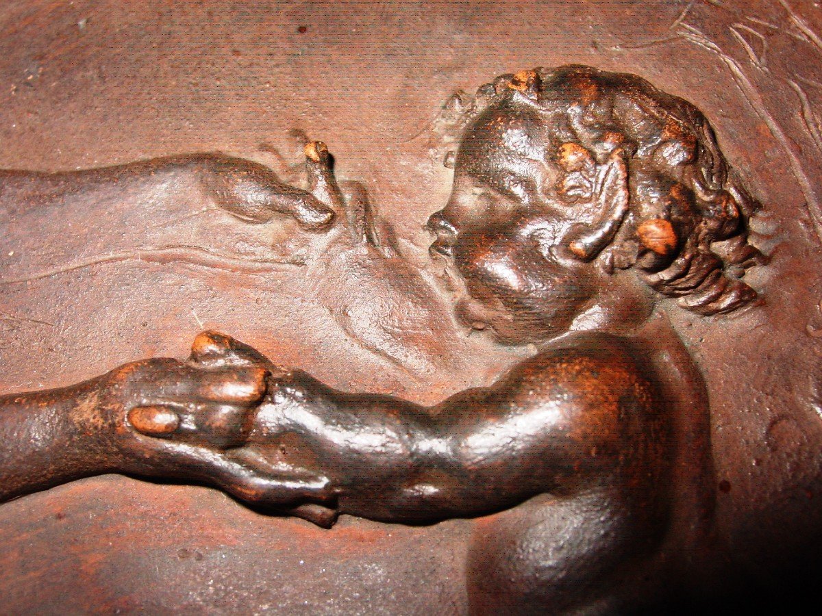From After Clodion, Medallion In Earth From The 19th Century: Bacchante & Satyr-photo-4