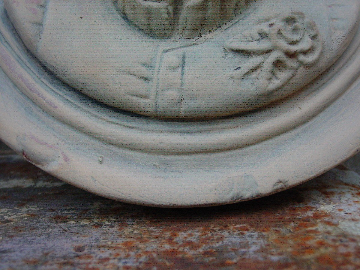 2 Patinated Plaster Medallions Terracotta Style Circa 1900-photo-1