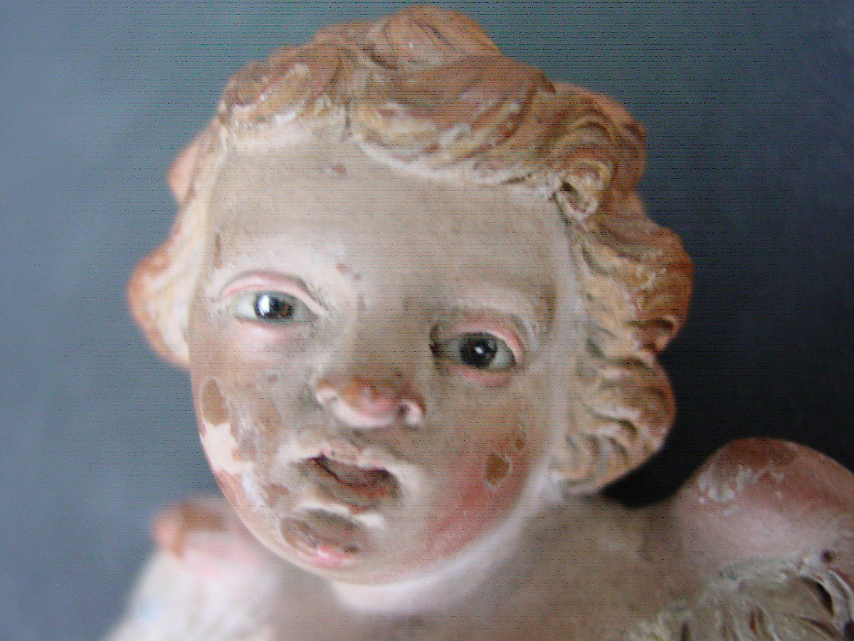 Petit Ange En Terre Polychrome Italie Vers 1800