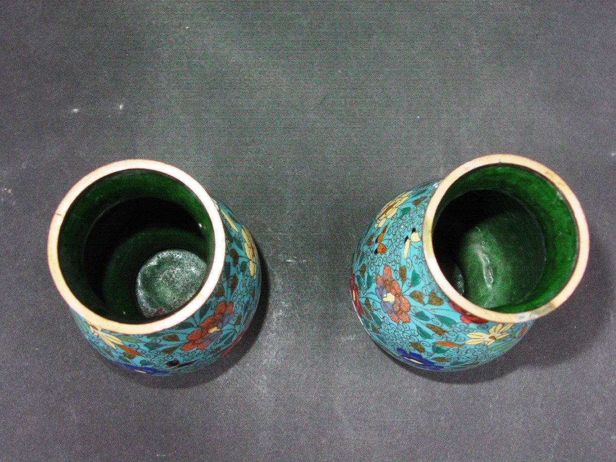 Pair Of Cloisonne Copper Vases From China 19th Century Cloisonne-photo-3