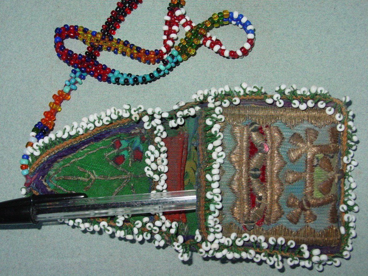 Purse, Coin Purse In Canetille And Beaded Ottoman Empire-photo-3