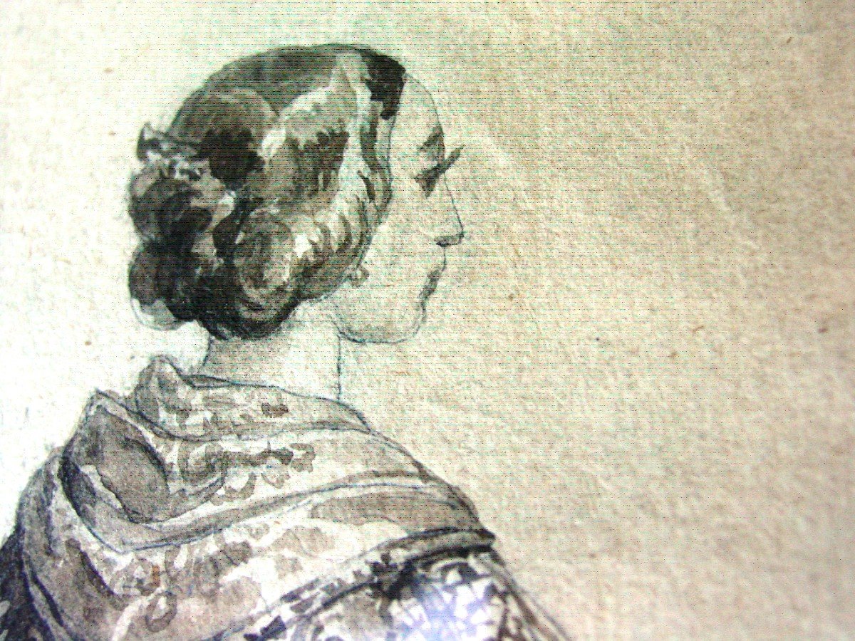 Portrait Eugénie De Montijo ? Du 19ème Dessin à La Plume -photo-1