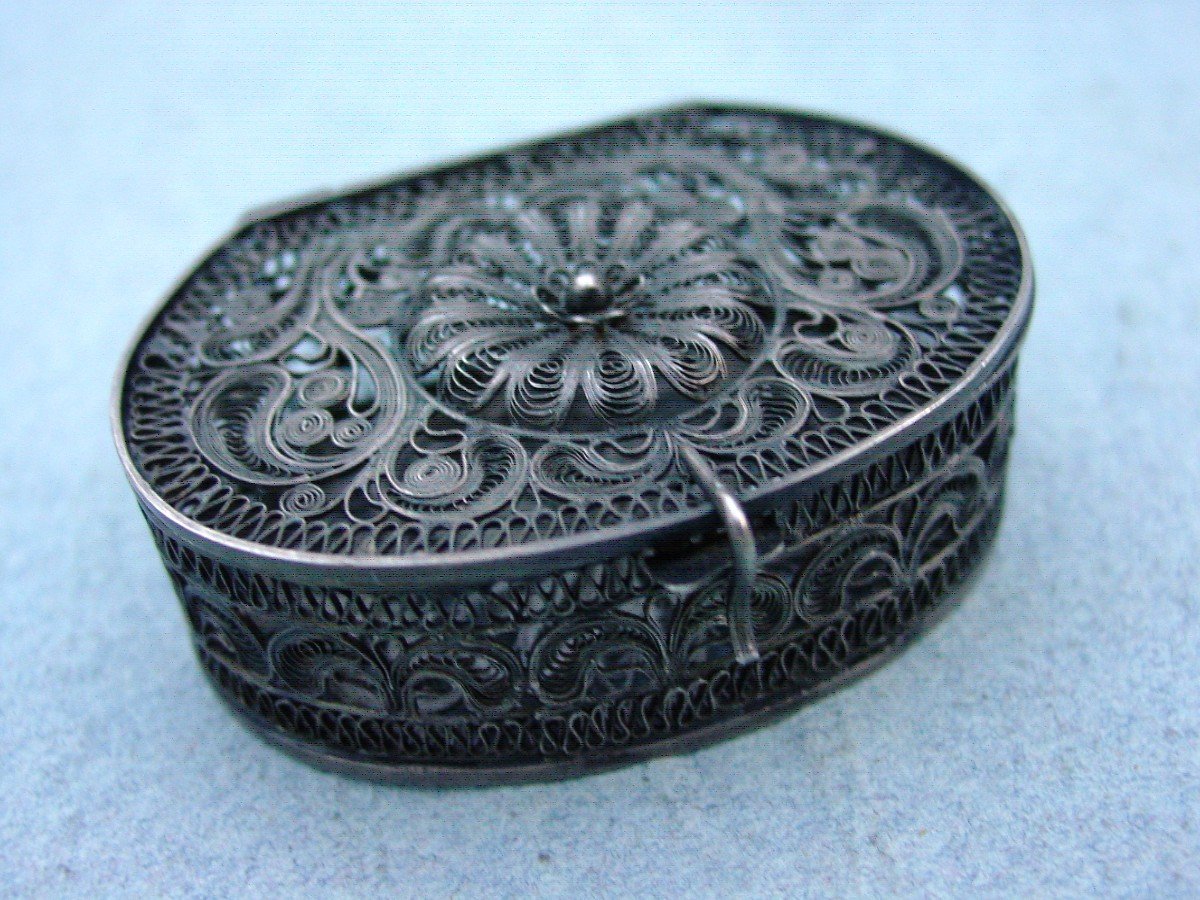 Boite à Pilules En Argent Filigrané, Canton, Chine Vers 1900-photo-1