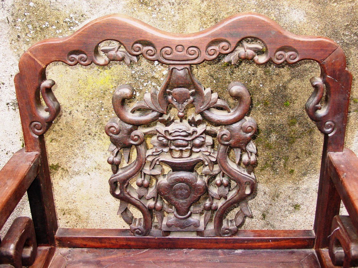 Indochine Pair Of Rosewood Armchairs Circa 1900 Vietnam-photo-4