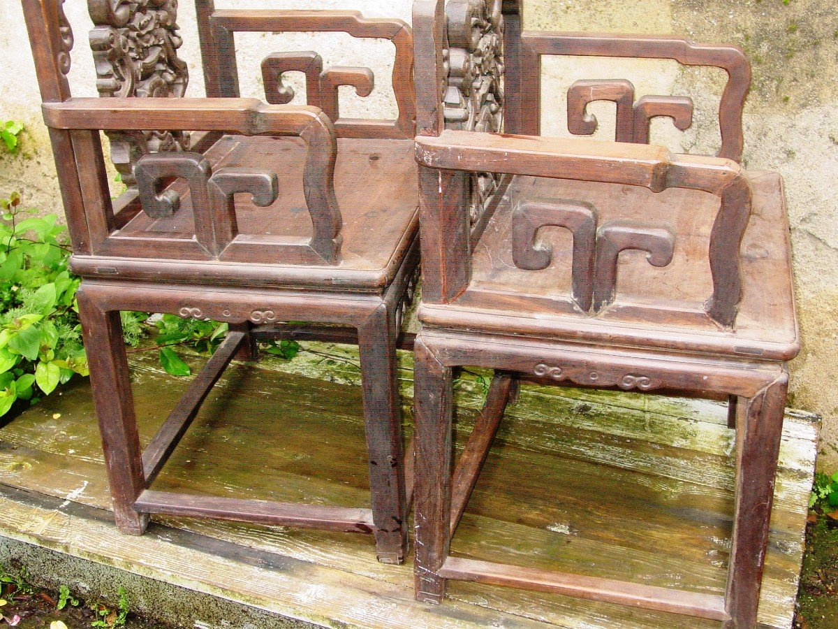 Indochine Pair Of Rosewood Armchairs Circa 1900 Vietnam-photo-4