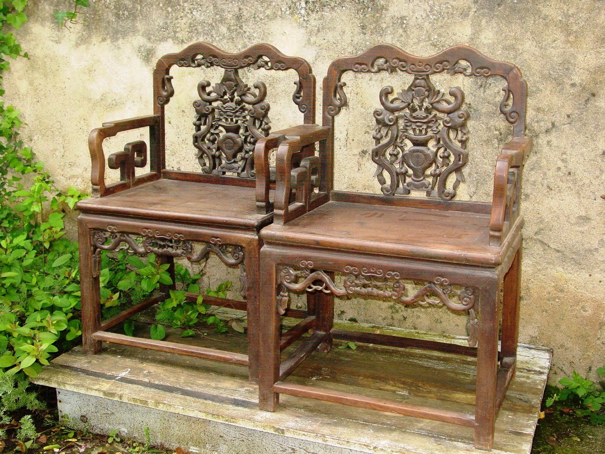 Indochine Pair Of Rosewood Armchairs Circa 1900 Vietnam