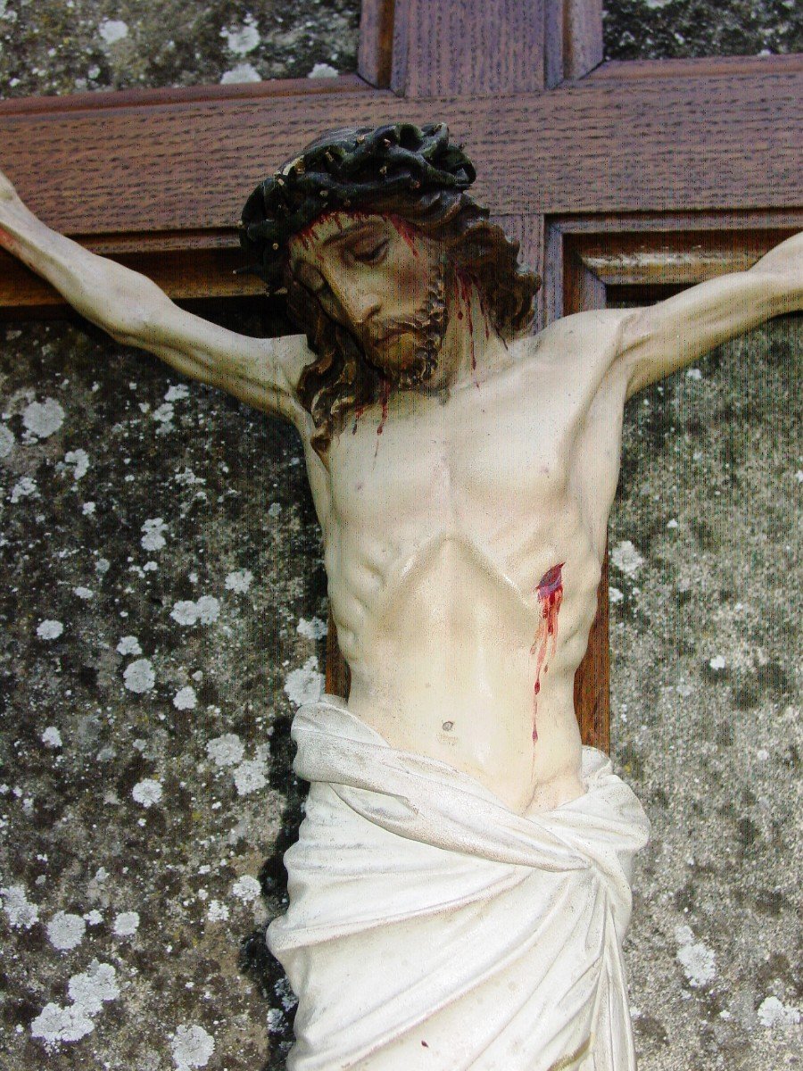 Large Christ On The Cross End Of Century Carved Wood-photo-3