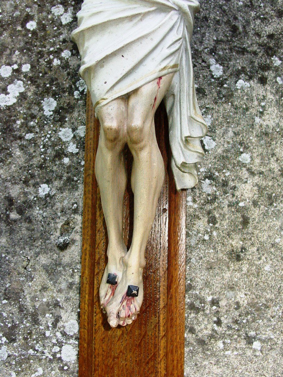 Large Christ On The Cross End Of Century Carved Wood-photo-4