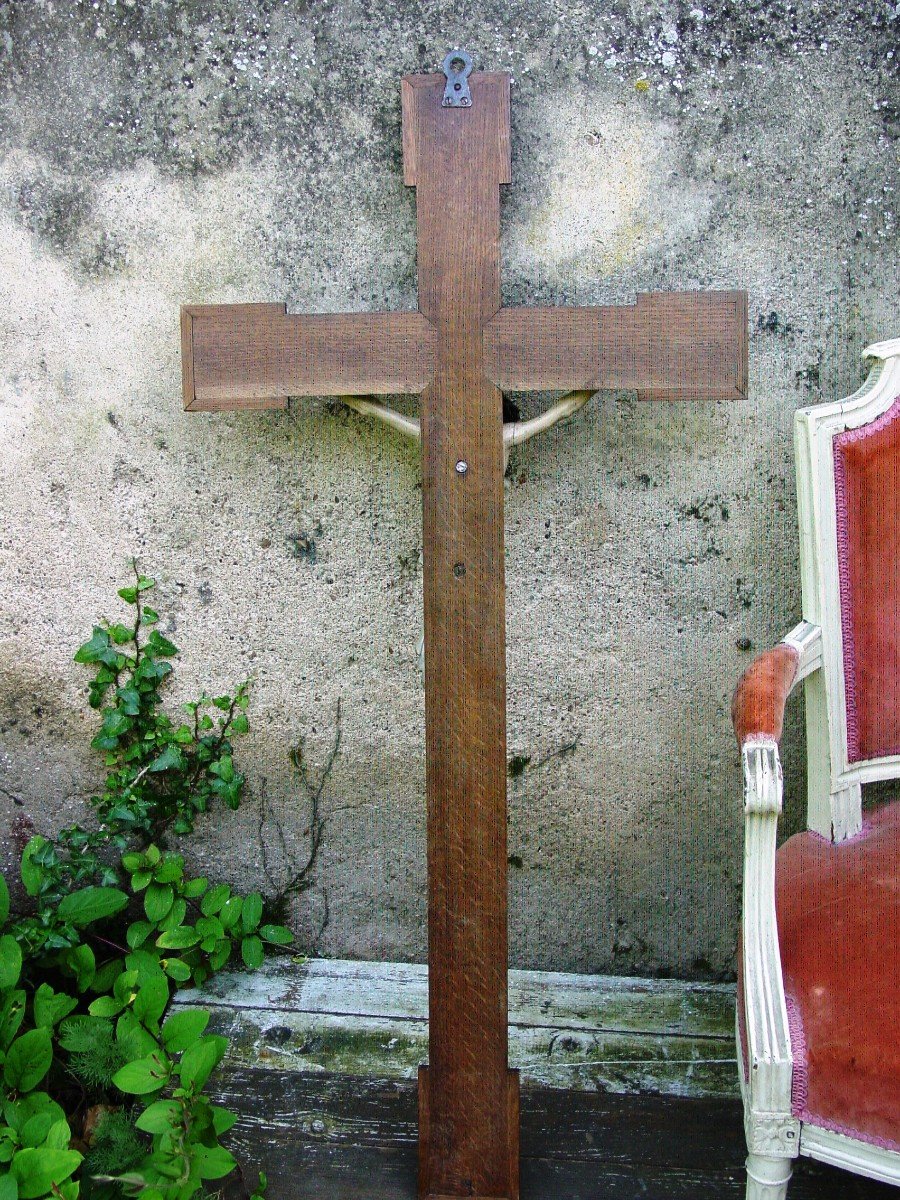 Large Christ On The Cross End Of Century Carved Wood-photo-7