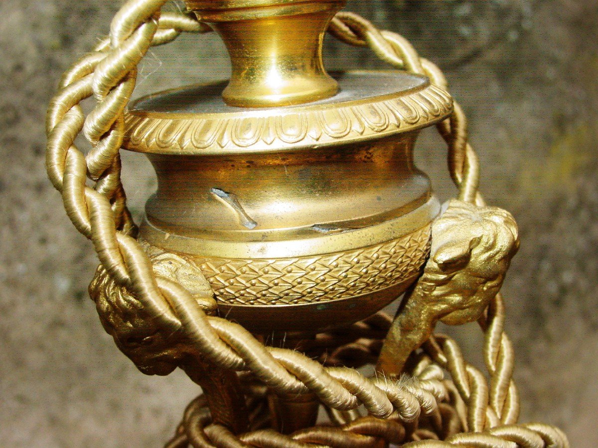 Bougeoir Empire 19ème Bronze Doré, Monté En Lampe-photo-5