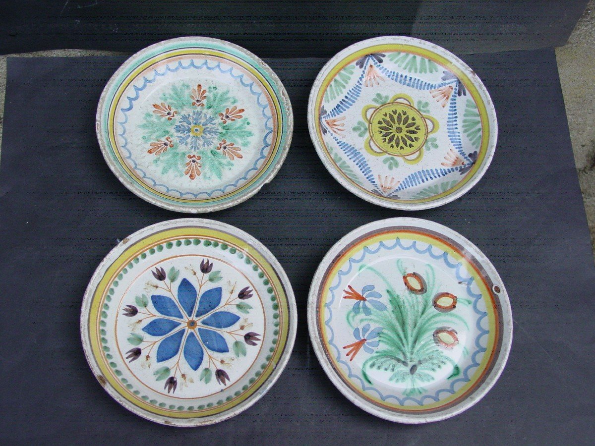 Nevers: Lot Of 4 18-19th Century Earthenware Plates