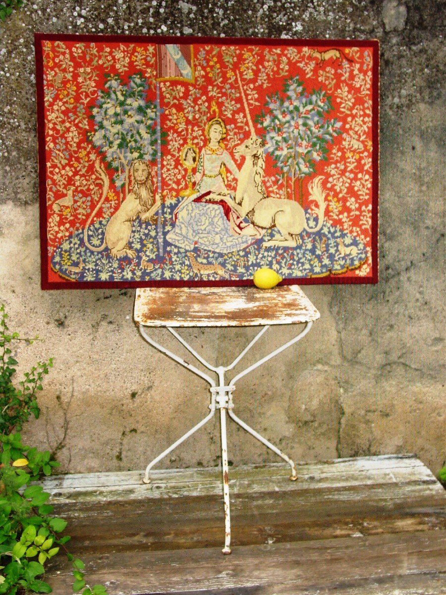 Hand Tapestry "the Lady With The Unicorn" "the View" Cluny 110 X79 Cm. Royat-photo-2