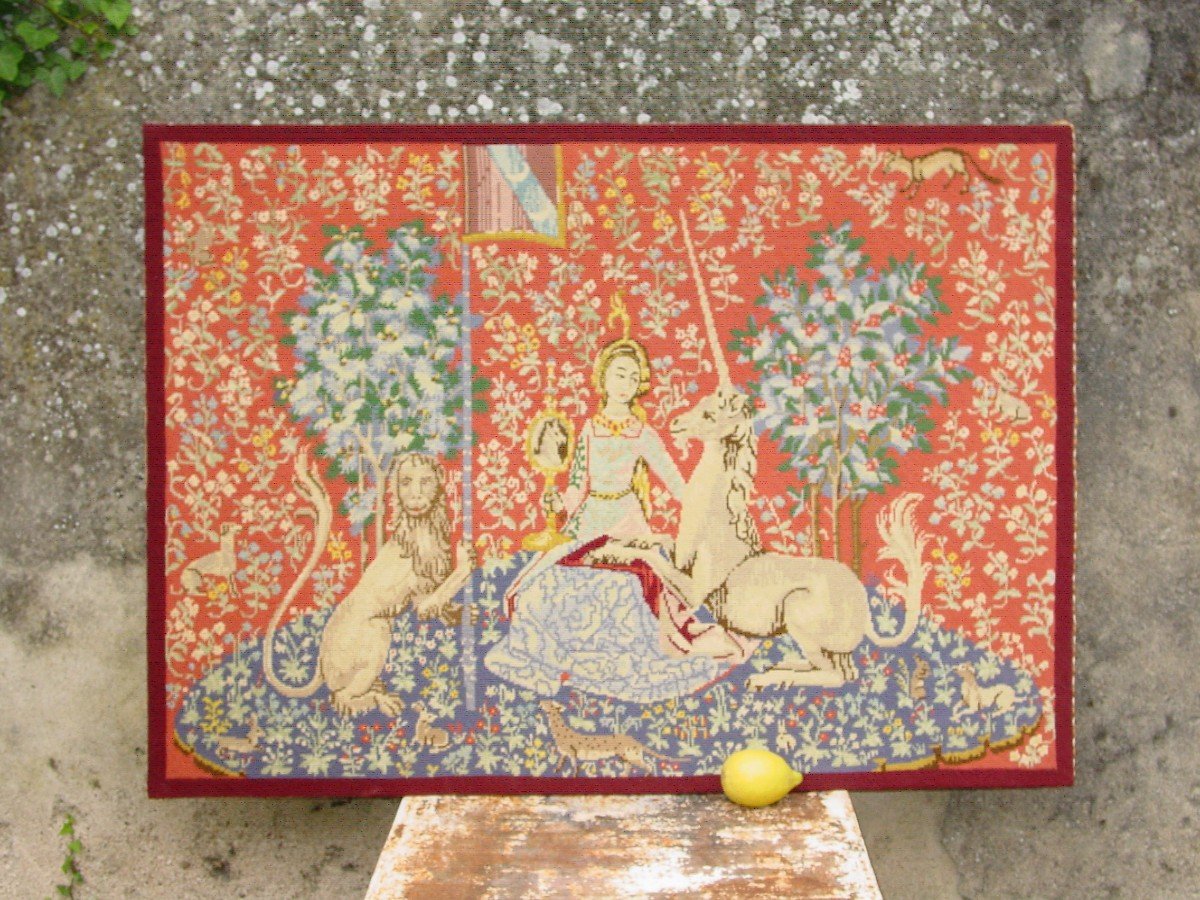 Hand Tapestry "the Lady With The Unicorn" "the View" Cluny 110 X79 Cm. Royat