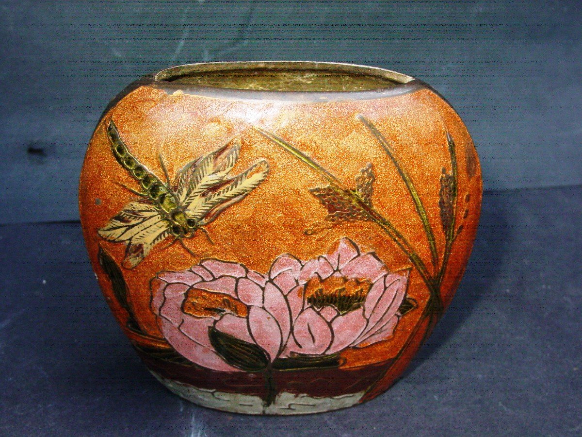 Vase In Cloisonne Enamels Lake Decor-photo-2