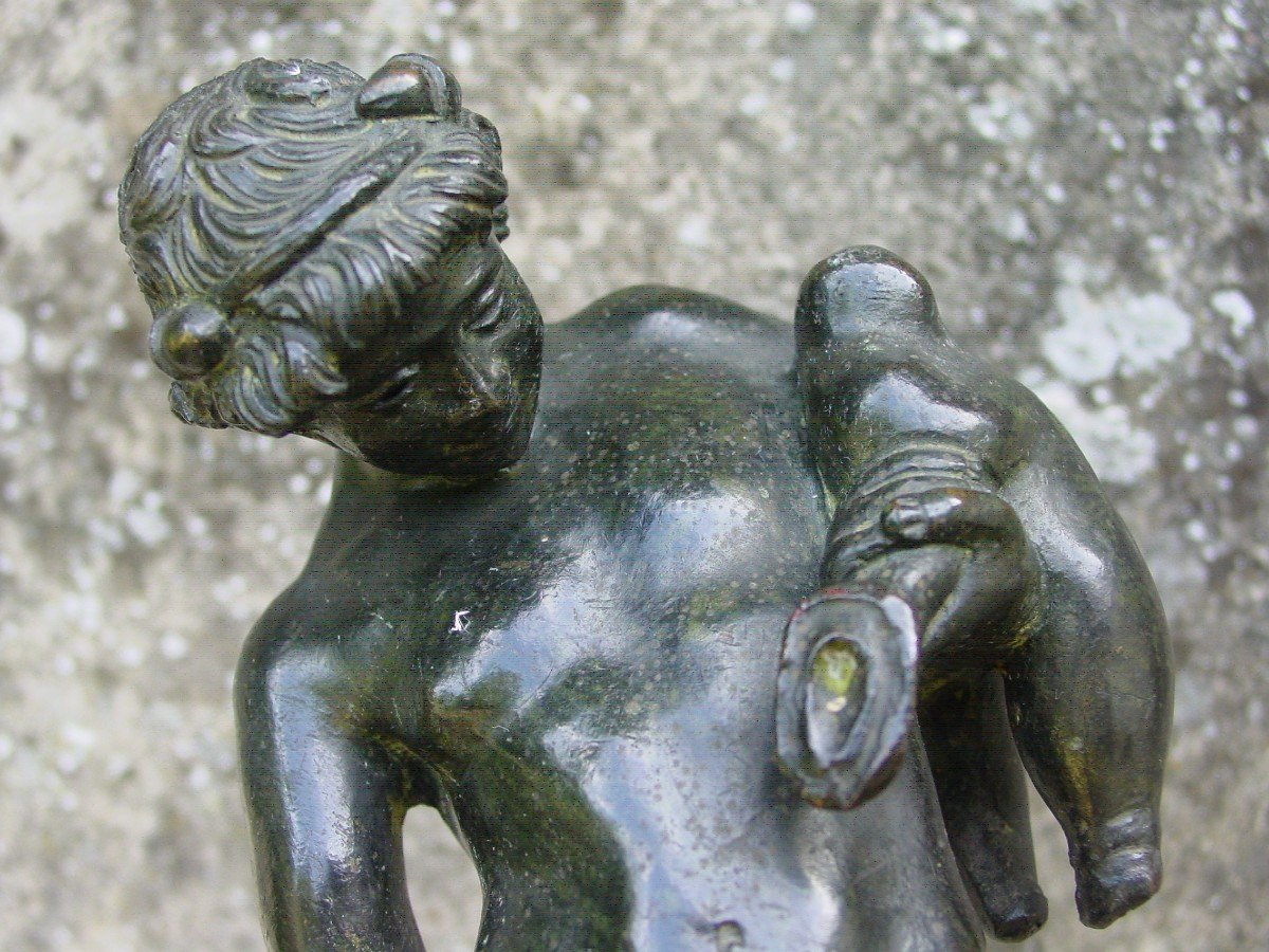 Bronze In The Antique Style: Young Drunk Faun With Wine Bottle Naples Museum-photo-4