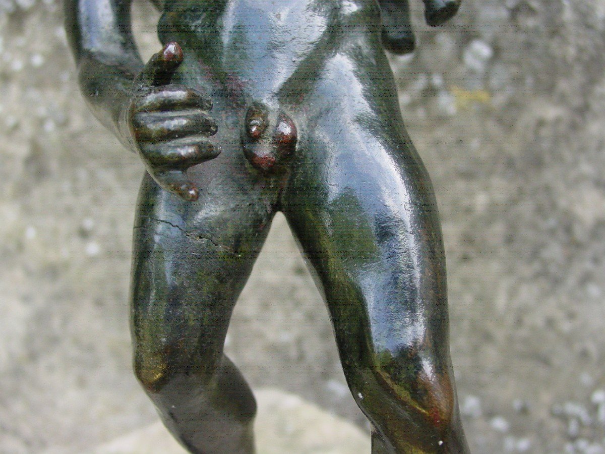 Bronze In The Antique Style: Young Drunk Faun With Wine Bottle Naples Museum-photo-1