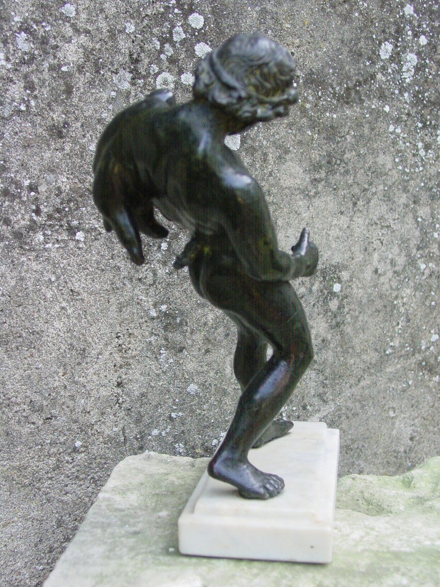 Bronze In The Antique Style: Young Drunk Faun With Wine Bottle Naples Museum-photo-3