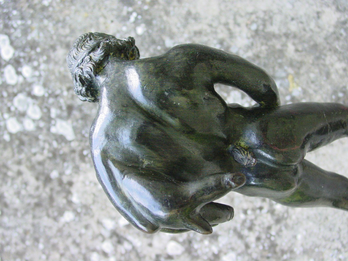 Bronze In The Antique Style: Young Drunk Faun With Wine Bottle Naples Museum-photo-4