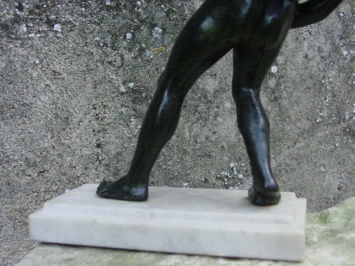 Bronze In The Antique Style: Young Drunk Faun With Wine Bottle Naples Museum-photo-5