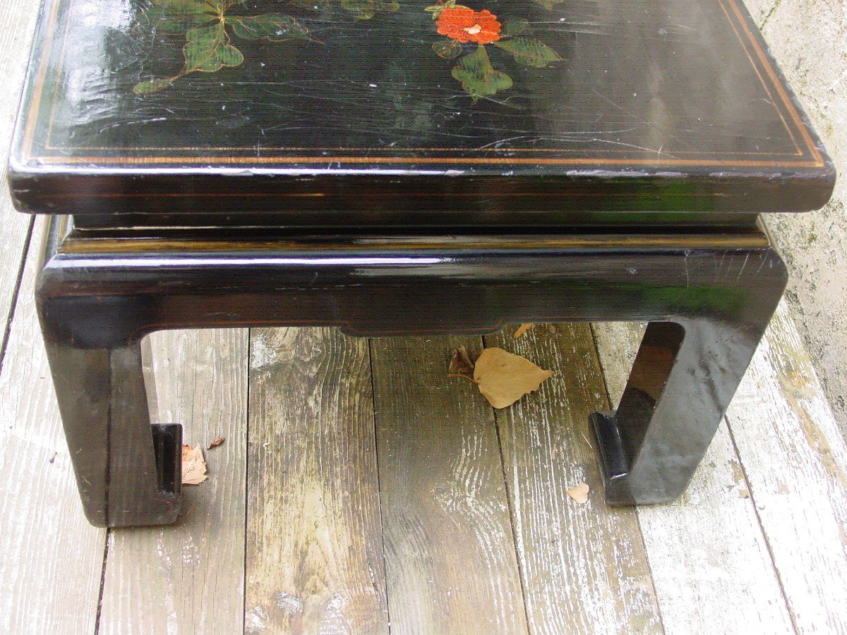 Japanese Lacquer Coffee Table Circa 1940 With Peony Decor-photo-2