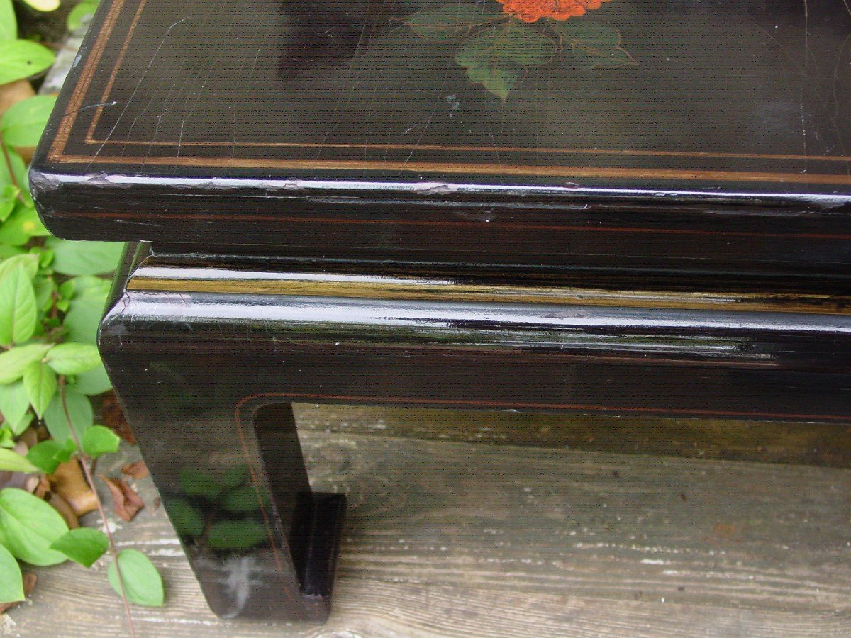 Japanese Lacquer Coffee Table Circa 1940 With Peony Decor-photo-4