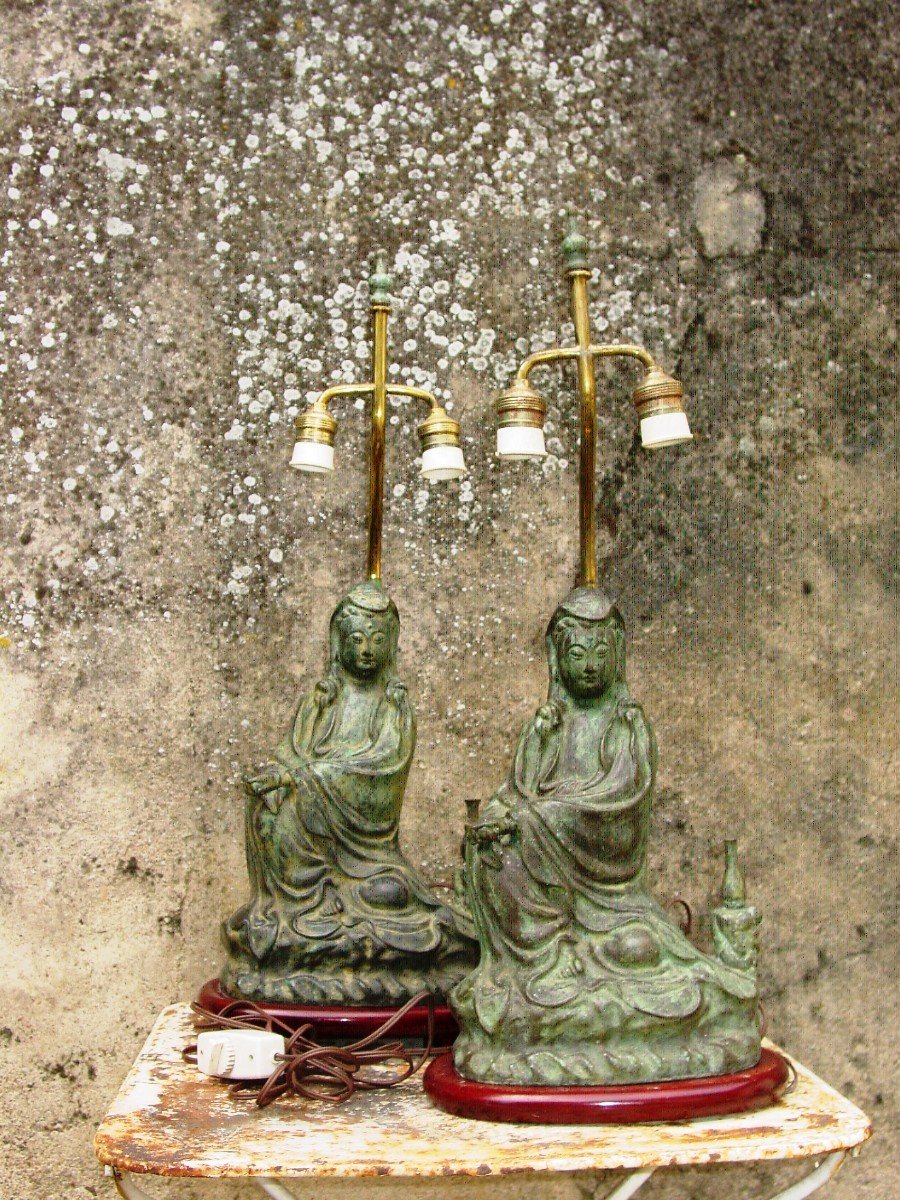 Pair Of Archaic Style Bronze Lamps China Circa 1970
