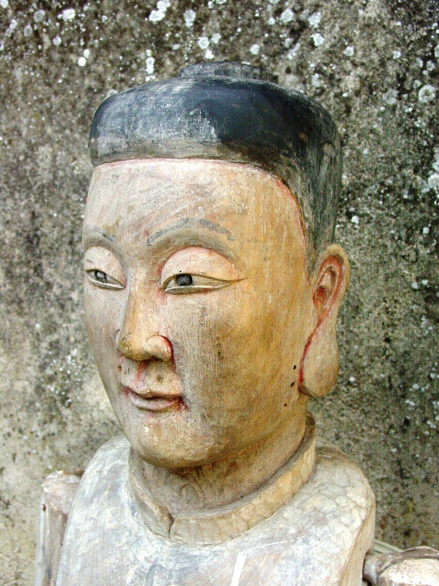 Grand Mannequin, Statue De Procession Chine Du 19ème Siècle En Bois Dur Qing-photo-3
