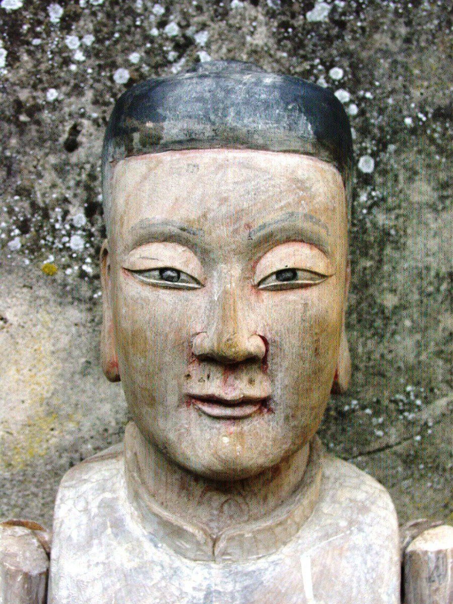 Grand Mannequin, Statue De Procession Chine Du 19ème Siècle En Bois Dur Qing-photo-4