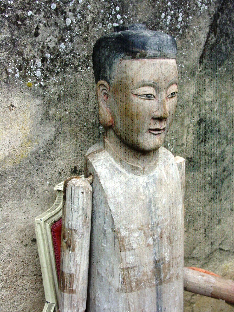 Grand Mannequin, Statue De Procession Chine Du 19ème Siècle En Bois Dur Qing-photo-5