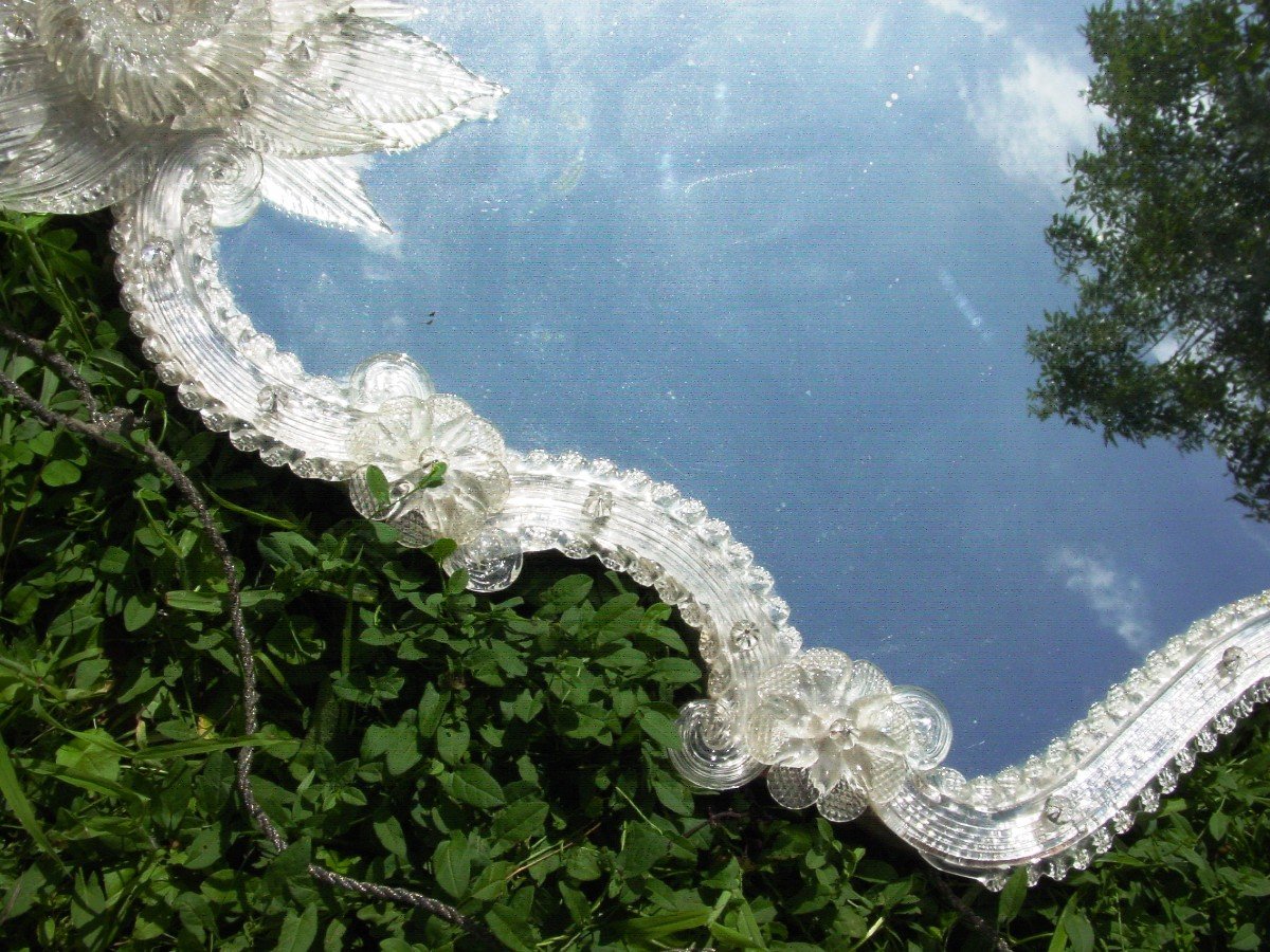 Glace Miroir Venise Murano Milieu 20ème Hauteur 100 cm.-photo-1