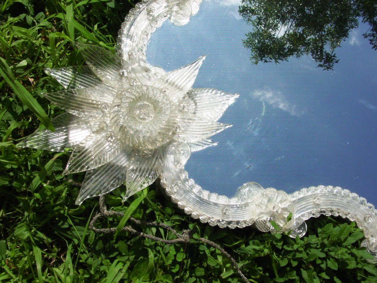 Glace Miroir Venise Murano Milieu 20ème Hauteur 100 cm.-photo-2