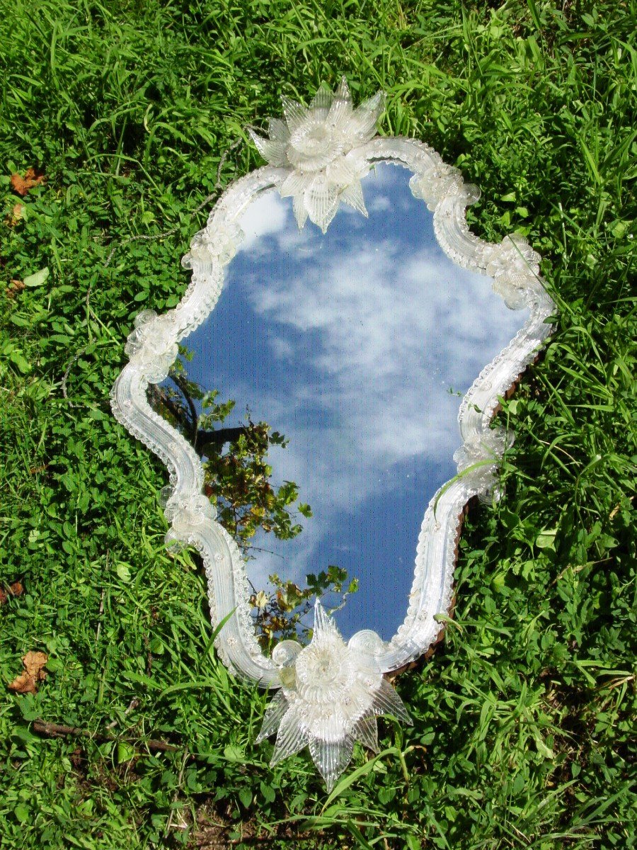 Glace Miroir Venise Murano Milieu 20ème Hauteur 100 cm.