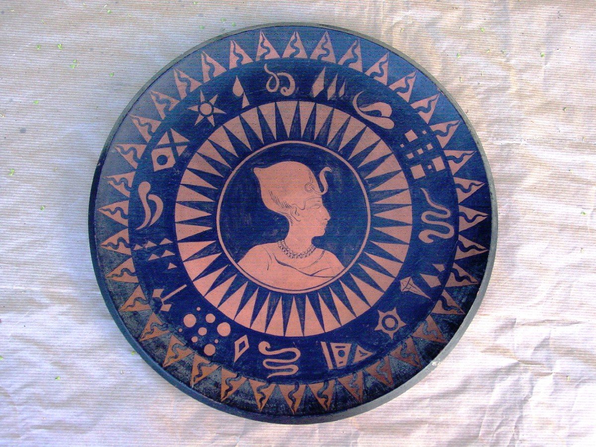Large Neo-egyptian Glazed Earthen Medallion Late 19th-photo-2