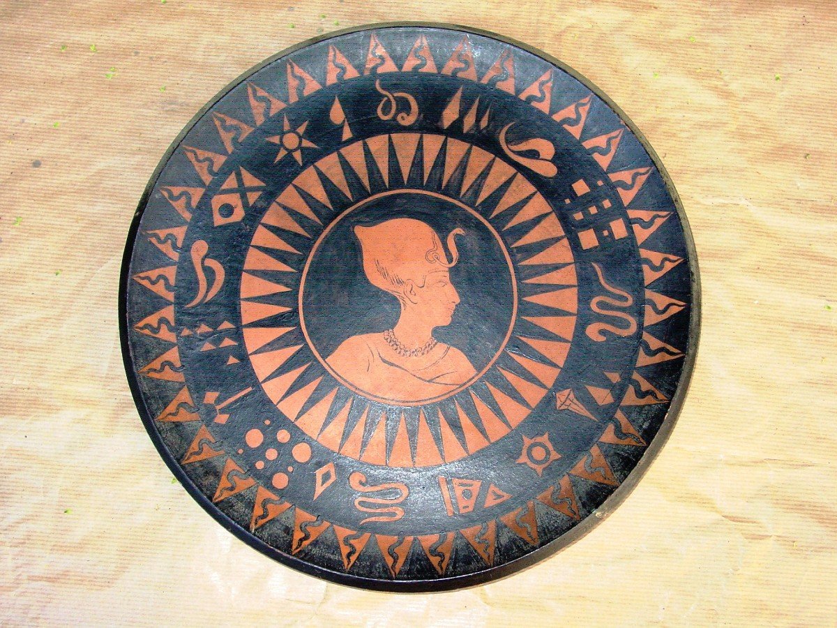 Large Neo-egyptian Glazed Earthen Medallion Late 19th