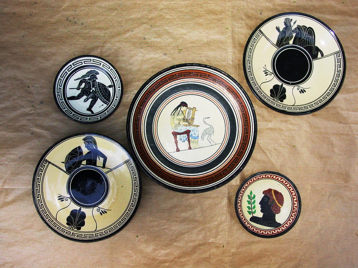 Jumble Of Four Neo-greek Plates Circa 1960