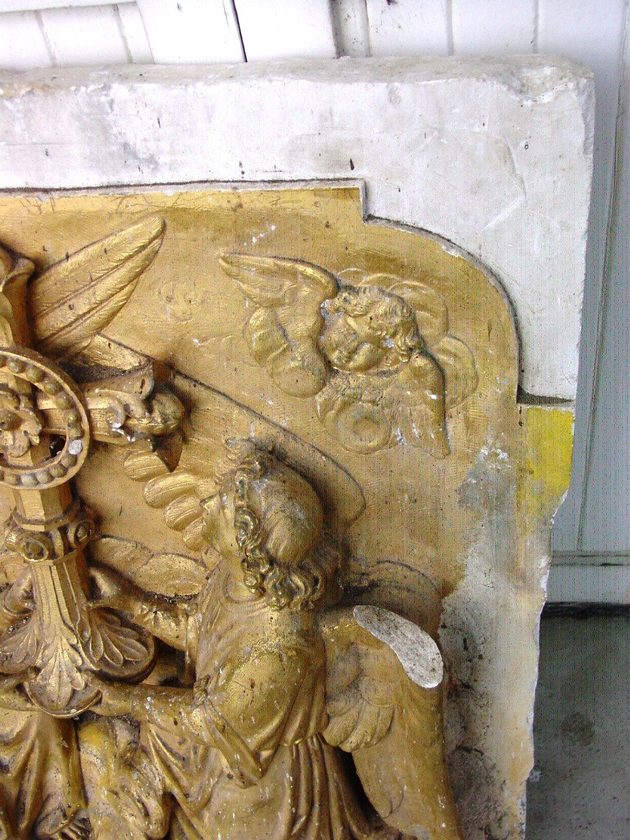 élément De Retable d'Autel Croix Du Christ & Quatre Anges haut relief-photo-4