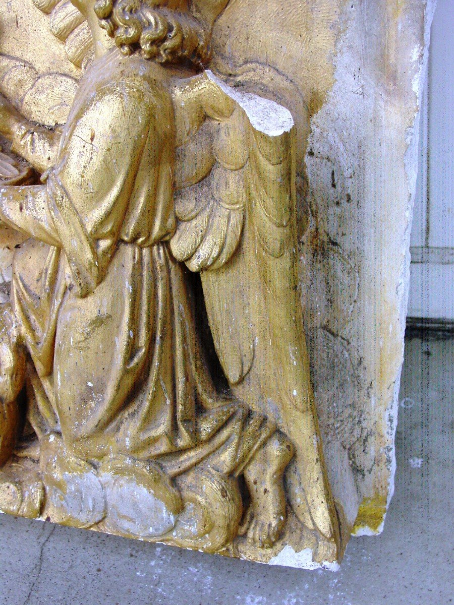 élément De Retable d'Autel Croix Du Christ & Quatre Anges haut relief-photo-1